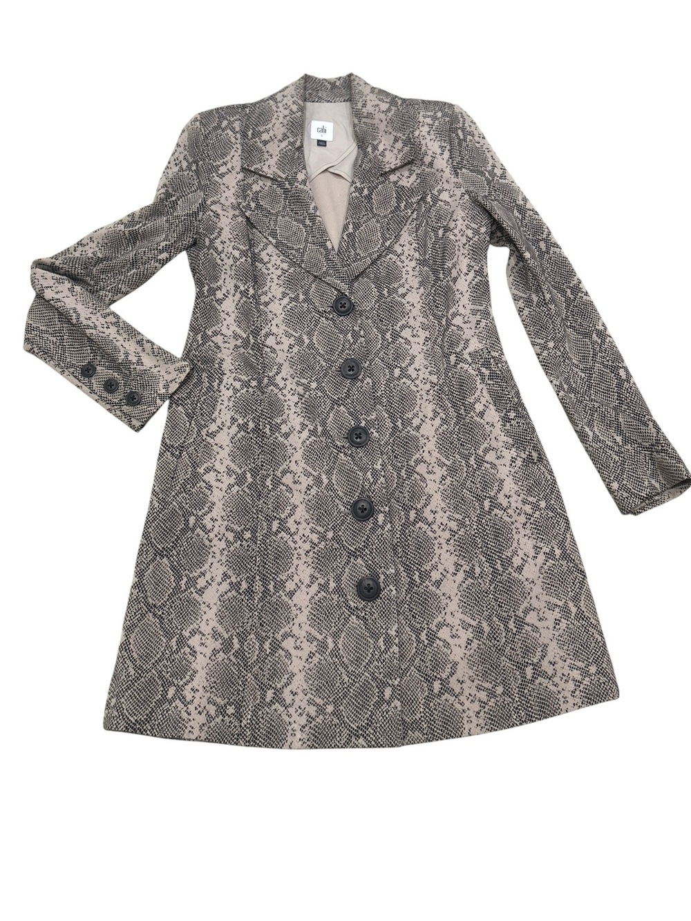 Nwot CAbi Neutral king cobra Snake-Print Trench Coat Beige and Gray size small - Picture 6 of 13